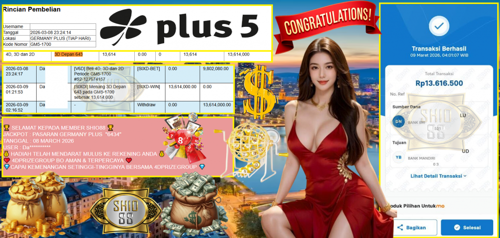 SHIO88 JACKPOT PASARAN GERMANY PLUS “6434” Rp13.616.500,- LUNAS