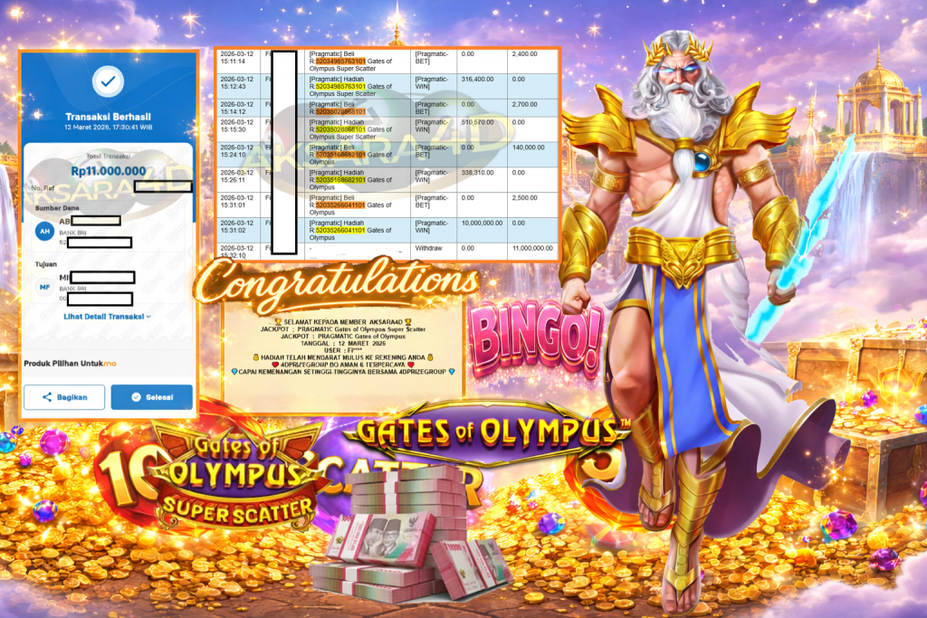 AKSARA4D JACKPOT PRAGMATIC “Gates of Olympus Super Scatter”‎‏‏‎‎ & “Gates of Olympus” Rp11.000.000,- LUNAS