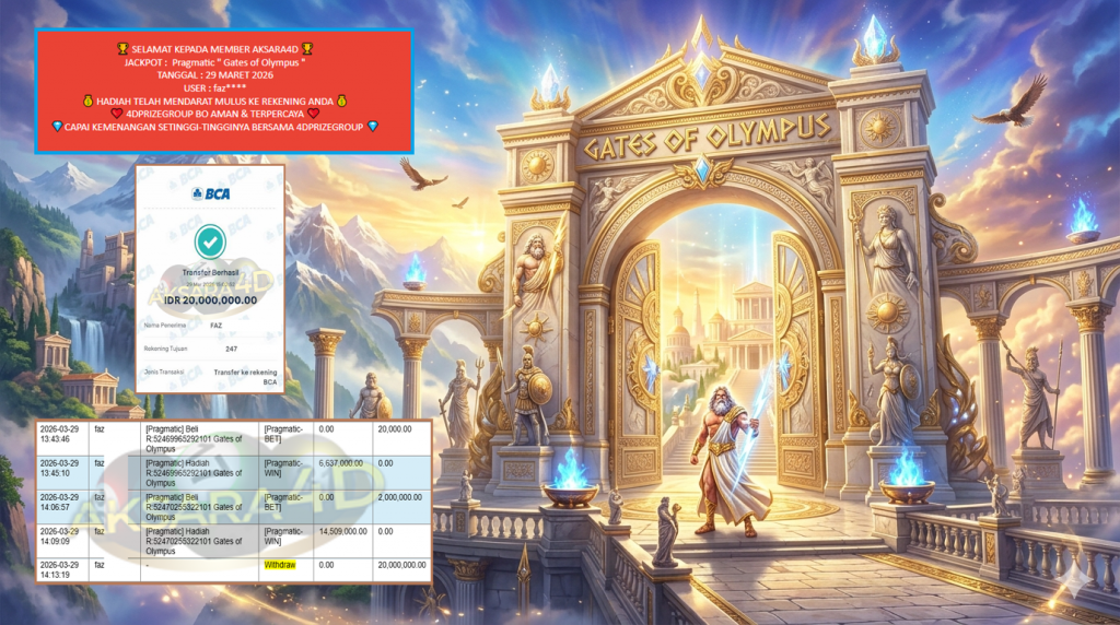 AKSARA4D JACKPOT PRAGMATIC “Gates of Olympus”‎‏‏‎‎ Rp20.000.000,- LUNAS