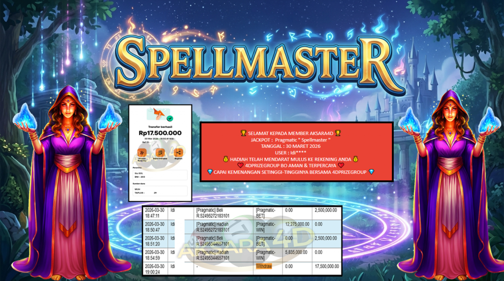 AKSARA4D JACKPOT PRAGMATIC “Spellmaster”‎‏‏‎‎ Rp17.500.000,- LUNAS