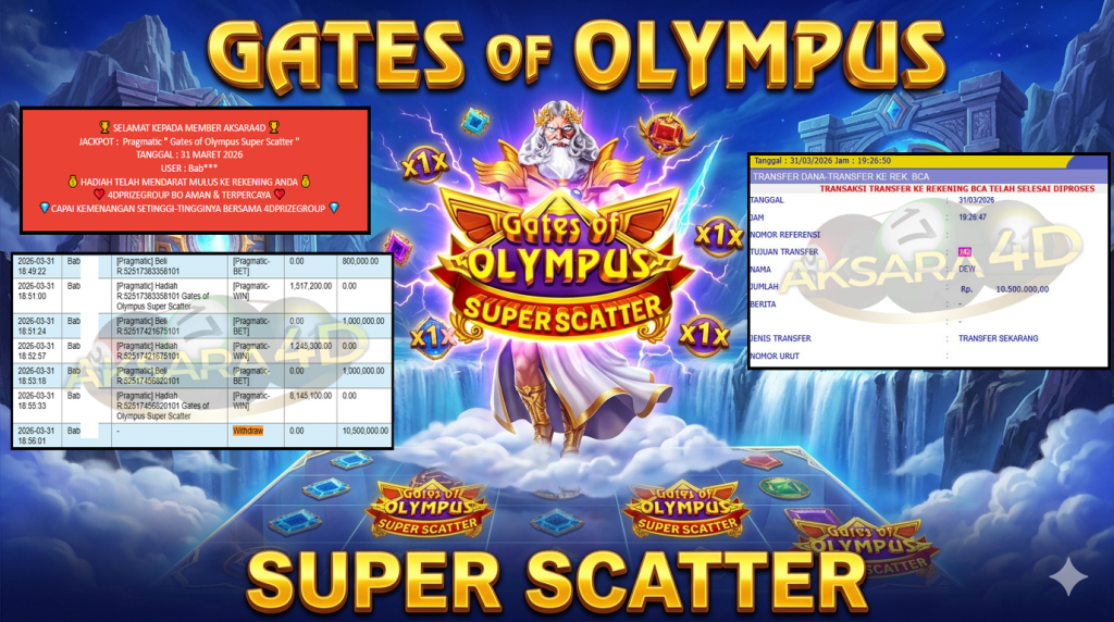 AKSARA4D JACKPOT Pragmatic ” Gates of Olympus Super Scatter ” Rp10.500.000,- LUNAS
