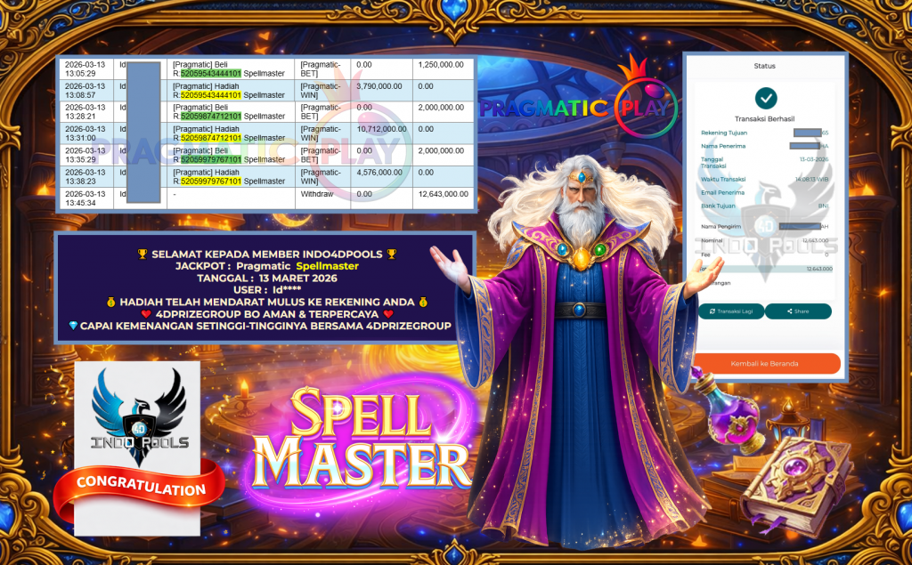 INDO4DPOOLS JACKPOT PRAGMATIC ” Spellmaster ” Rp 12.643.000,- LUNAS