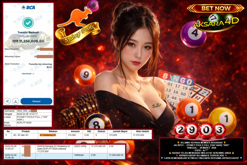 AKSARA4D JACKPOT SYDNEY POOLS FULL (TIAP HARI) “2903”‎‏‏‎ Rp11.270.000,- LUNAS