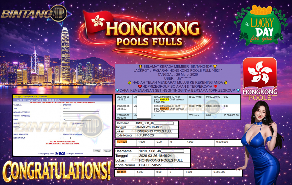 BINTANG4DP JACKPOT PASARAN ” HONGKONG POOLS FULL ”4521″ ” Rp 18,000,000,- LUNAS