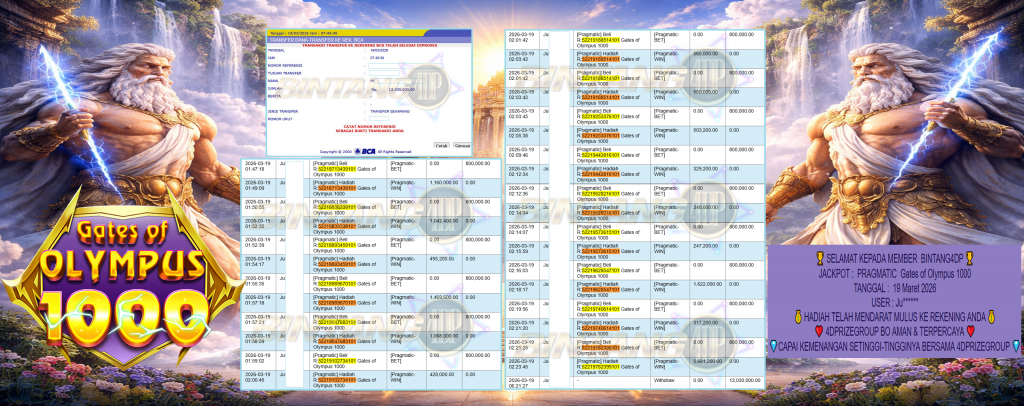 BINTANG4DP JACKPOT PRAGMATIC ” Gates of Olympus 1000″ Rp 13,030,000,- LUNAS