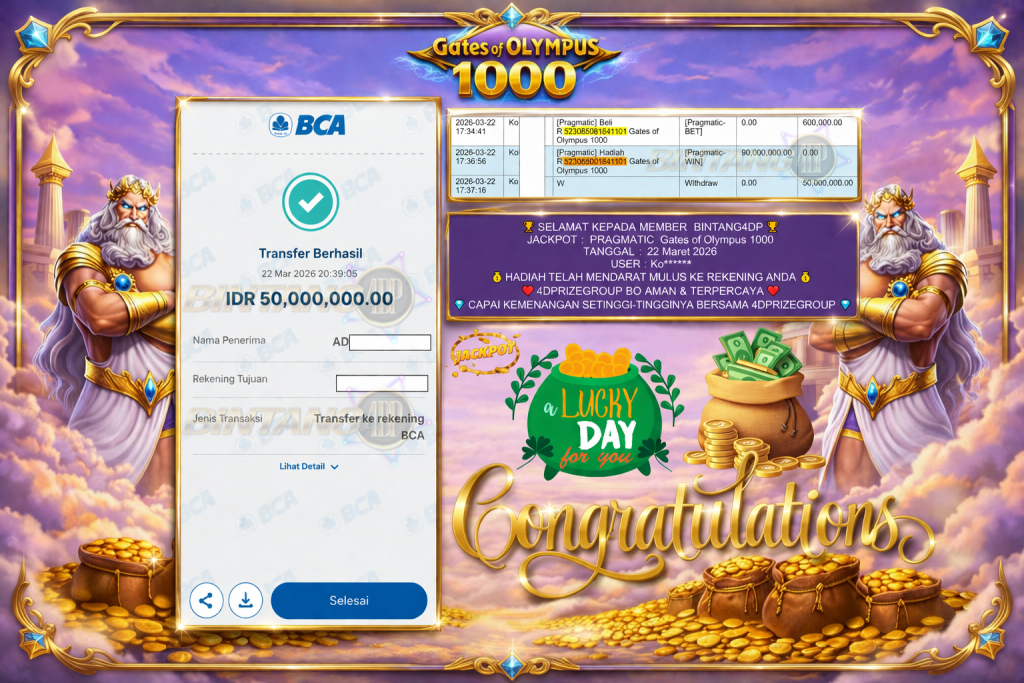BINTANG4DP JACKPOT PRAGMATIC ” Gates of Olympus 1000 ” Rp 100,000,000.,- LUNAS