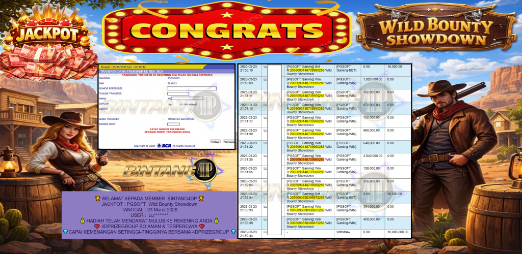 BINTANG4DP JACKPOT PGSOFT ” Wild Bounty Showdown ” Rp 10,000,000,- LUNAS