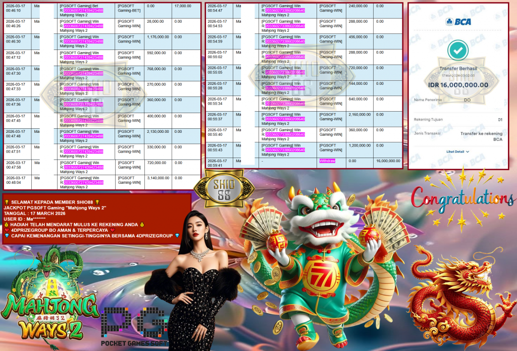 SHIO88 JACKPOT PGSOFT “Mahjong Ways 2” Rp16,000,000,- LUNAS