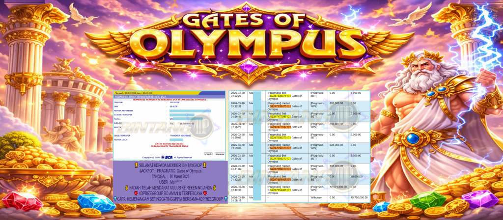 BINTANG4DP JACKPOT PRAGMATIC ” Gates of Olympus ” Rp 15,700,000,- LUNAS