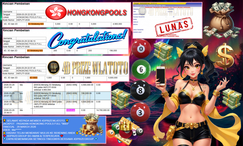 4DPRIZEWLATOTO JACKPOT PASARAN HONGKONG POOLS FULL “0683” Rp14.700.000,- LUNAS