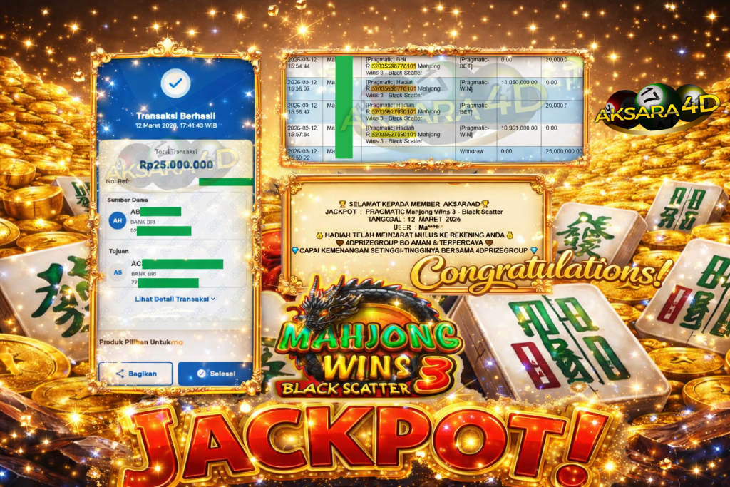 AKSARA4D JACKPOT PRAGMATIC “Mahjong Wins 3 – Black Scatter”‎‏‏‎‎ Rp25.000.000,- LUNAS