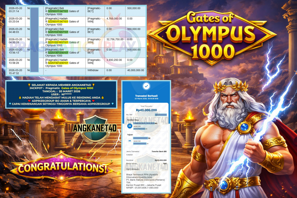 ANGKANET4D JACKPOT PRAGMATIC ” Gates of Olympus 1000 ” Rp 40.000.000,- LUNAS