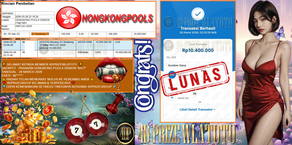 4DPRIZEWLATOTO JACKPOT PASARAN HONGKONG POOLS DISKON “6077” Rp10.400.000,- LUNAS