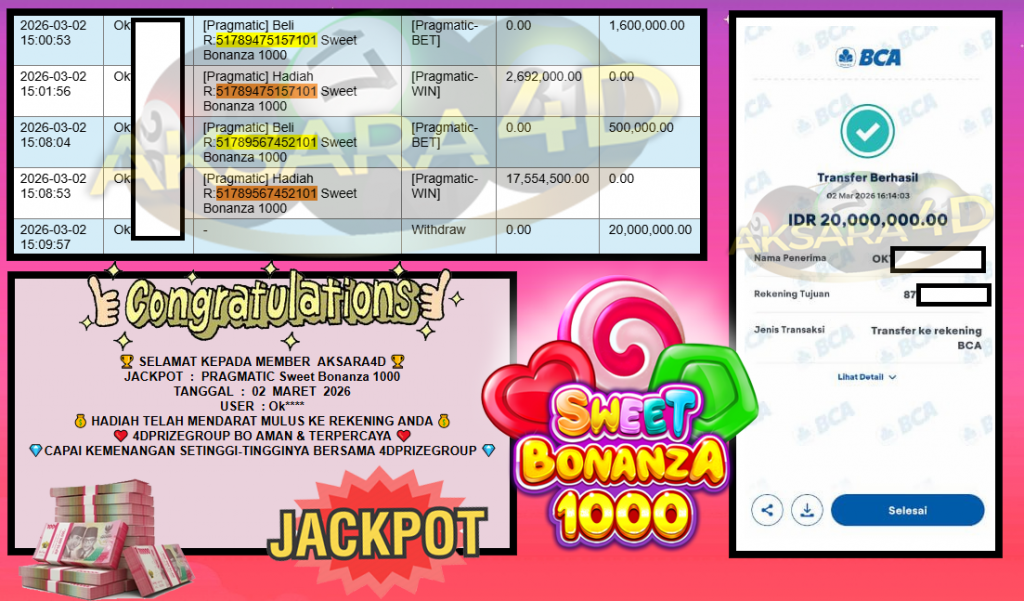AKSARA4D JACKPOT PRAGMATIC SLOT “Sweet Bonanza 1000″‎‏‏‎‎ Rp20.000.000,- LUNAS