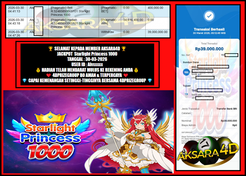 AKSARA4D JACKPOT PRAGMATIC ” Starlight Princess 1000 “‎‏‏‎‎           Rp.39.000.000,- LUNAS