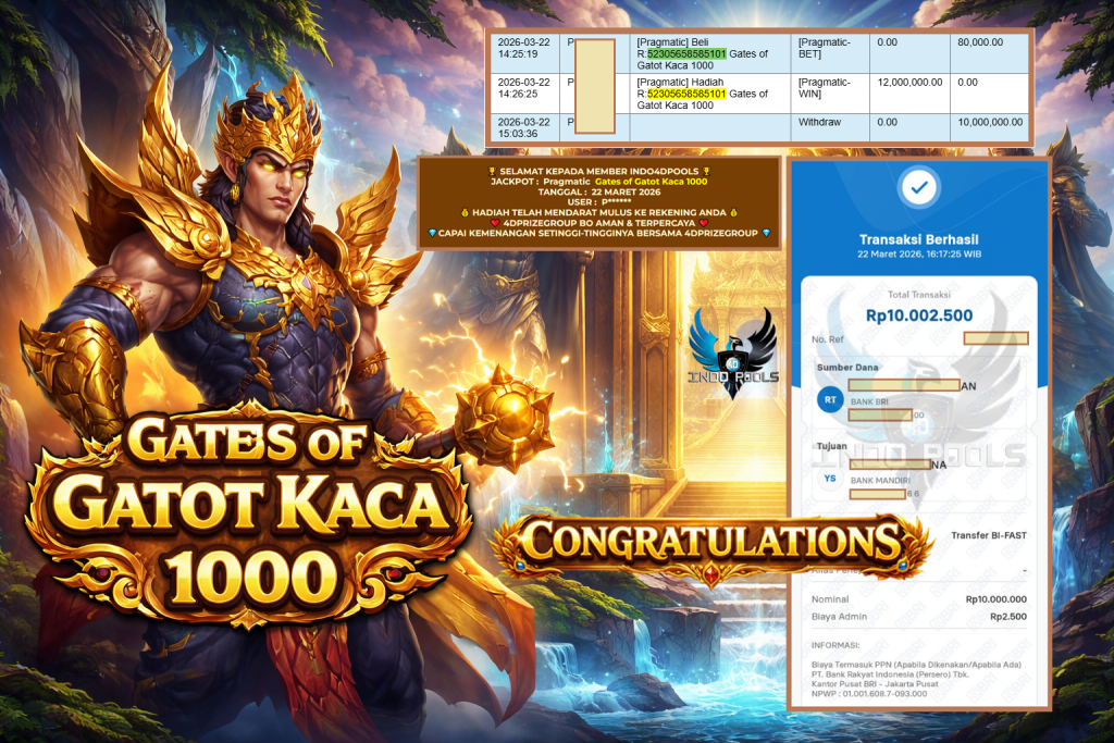 INDO4DPOOLS JACKPOT PRAGMATIC ” Gates of Gatot Kaca 1000 ” Rp 10.000.000,- LUNAS