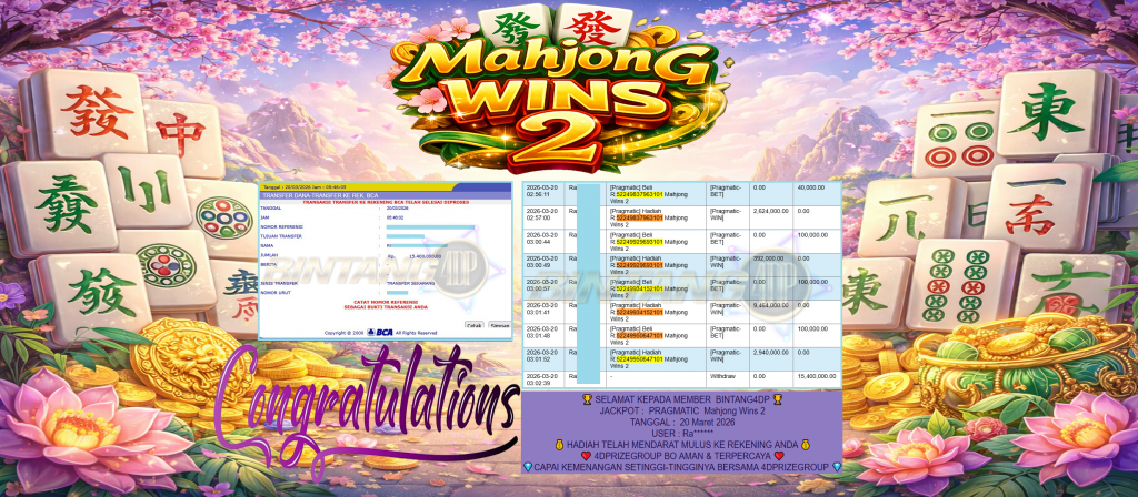 BINTANG4DP JACKPOT PRAGMATIC ” Mahjong Wins 2 ” Rp 15,400,000,- LUNAS