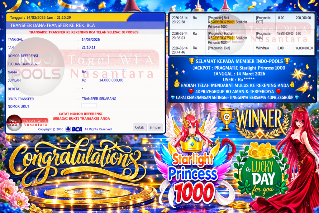 INDO-POOLS JACKPOT PRAGMATIC ” Starlight Princess 1000 ” Rp 14,000,000,- LUNAS