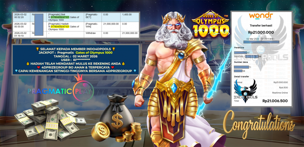 INDO4DPOOLS JACKPOT PRAGMATIC ” Gates of Olympus 1000 ” Rp 21.000.000 ,- LUNAS