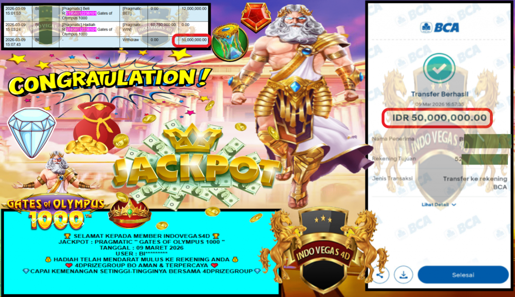INDOVEGAS4D JACKPOT PRAGMATIC ” GATES OF OLYMPUS 1000 ” Rp 50.000.000 ,- LUNAS