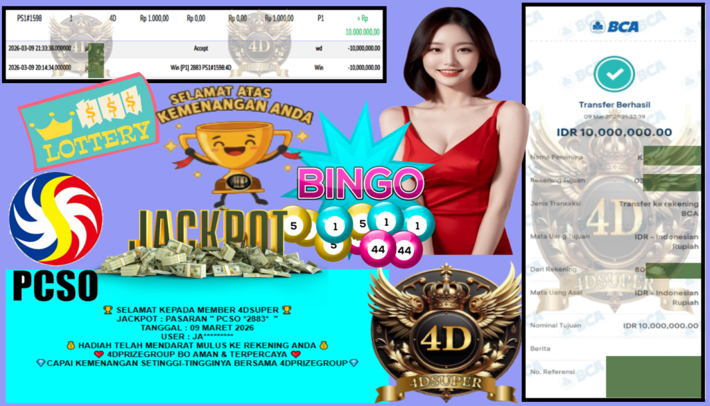 4DSUPER JACKPOT PASARAN ” PCSO *2883* ” Rp 10.000.000 ,- LUNAS