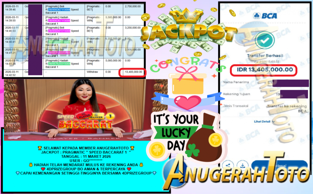 ANUGERAHTOTO JACKPOT PRAGMATIC ”SPEED BACCARAT 1” Rp 13.405.000,- LUNAS