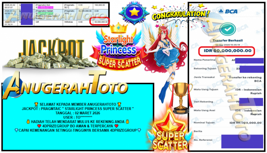 ANUGERAHTOTO JACKPOT PRAGMATIC “ STARLIGHT PRINCESS SUPER SCATTER ”‎‏‏‎‎ Rp50.000.000,- LUNAS