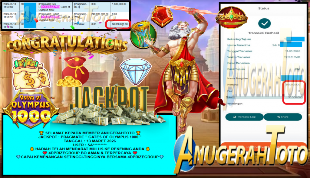 ANUGERAHTOTO JACKPOT PRAGMATIC “GATES OF OLYMPUS 1000″‎‏‏‎‎ Rp30.000.000,- LUNAS