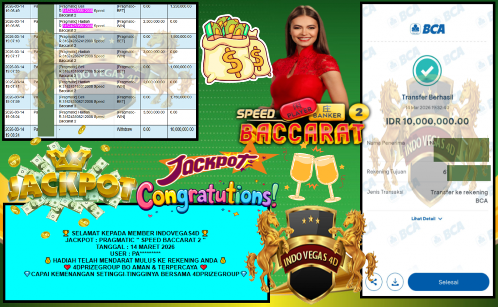 INDOVEGAS4D JACKPOT PRAGMATIC ”SPEED BACCARAT 2” Rp10,000.000,- LUNAS