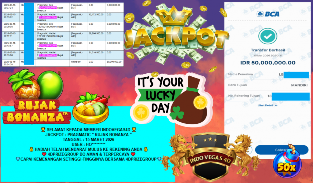 INDOVEGAS4D JACKPOT PRAGMATIC “RUJAK BONANZA” Rp50.000.000,- LUNAS