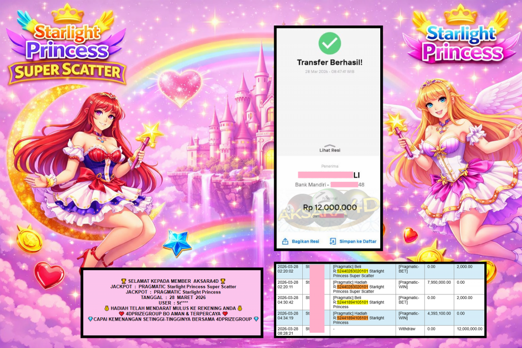 AKSARA4D JACKPOT PRAGMATIC “Starlight Princess Super Scatter” & “Starlight Princess”‎‏‏‎‎ Rp12.000.000,- LUNAS