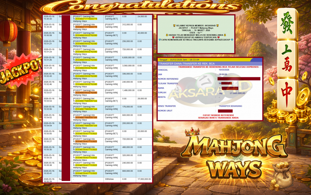 AKSARA4D JACKPOT PGSOFT “Mahjong Ways”‎‎‏‏ ‎‎‏‏‎‎‏‏Rp17.000.000,- LUNAS