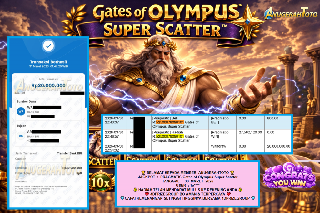 ANUGERAHTOTO JACKPOT PRAGMATIC “Gates of Olympus Super Scatter”‎‏‏‎‎ Rp20.000.000,- LUNAS