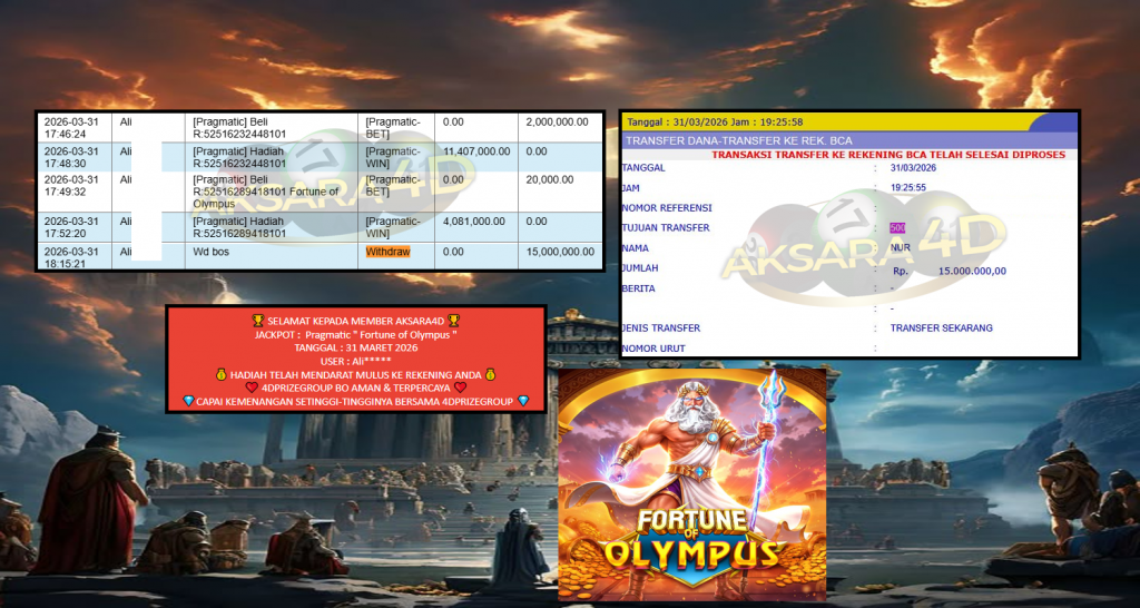 AKSARA4D JACKPOT Pragmatic ” Fortune of Olympus ” Rp15.000.000,- LUNAS
