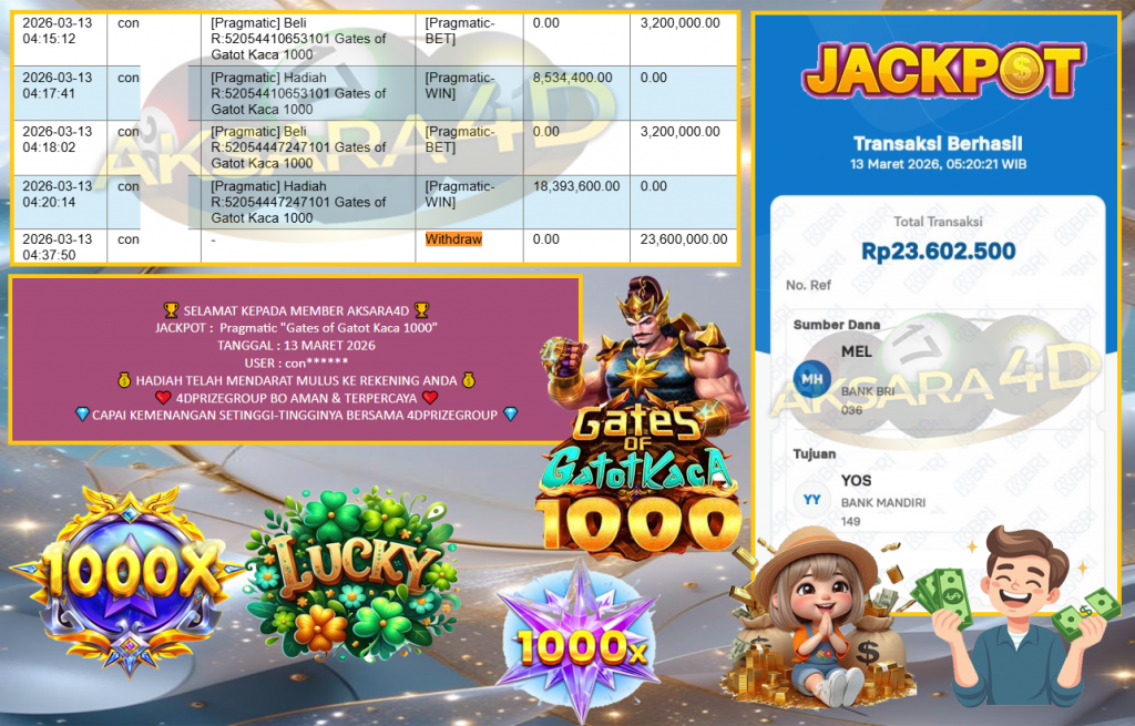 AKSARA4D JACKPOT PRAGMATIC “Gates of Gatot Kaca 1000″‎‏‏‎‎ Rp23.600.000,- LUNAS