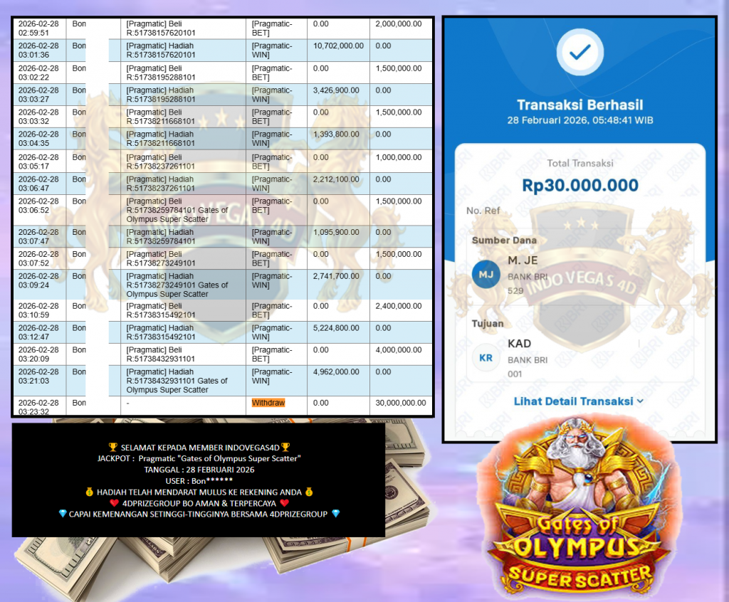 INDOVEGAS4D JACKPOT Pragmatic “Gates of Olympus Super Scatter” Rp30.000.000,- LUNAS