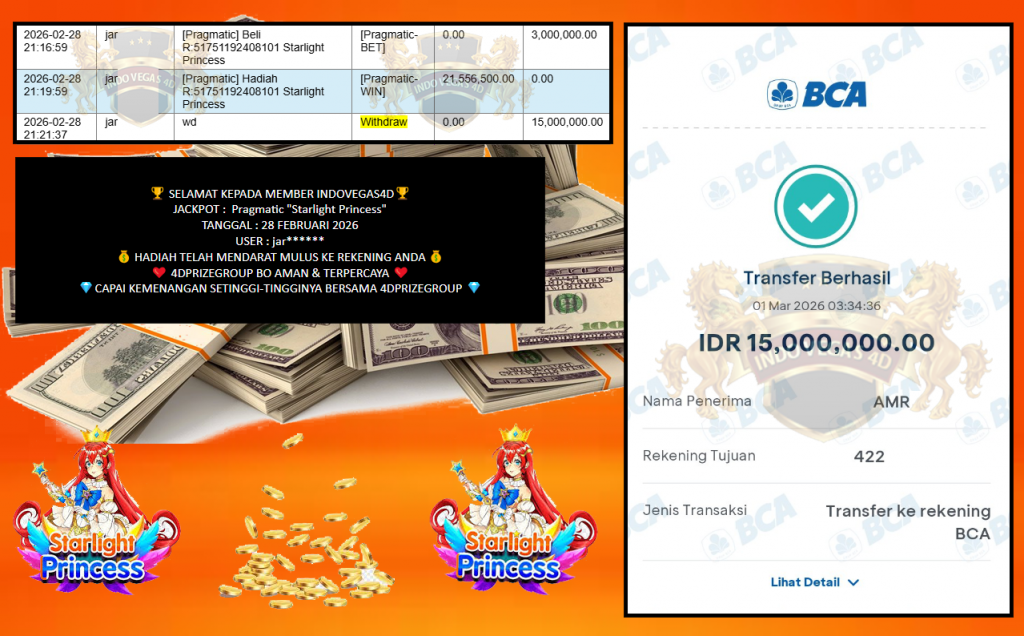 INDOVEGAS4D JACKPOT Pragmatic “Starlight Princess” Rp15.000.000,- LUNAS