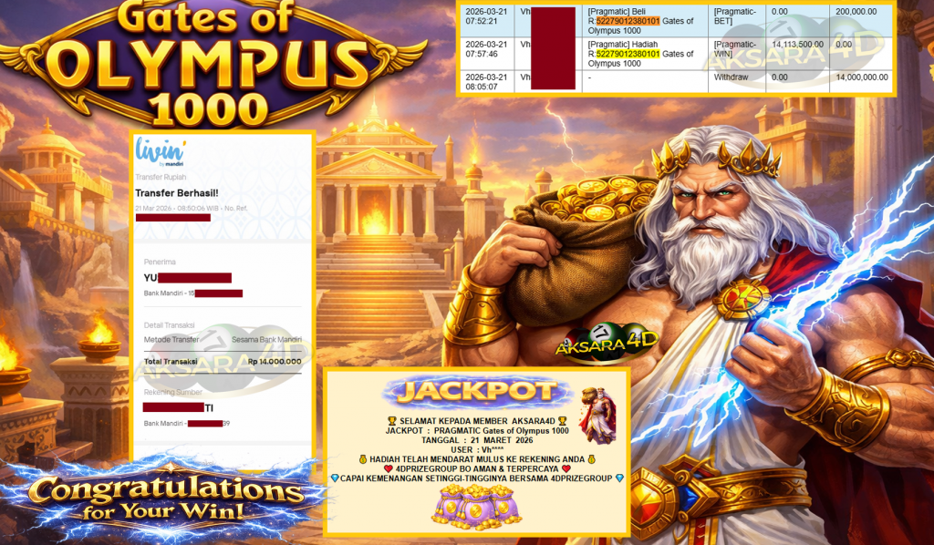 AKSARA4D JACKPOT PRAGMATIC “Gates of Olympus 1000″‎‏‏‎‎ Rp14.000.000,- LUNAS