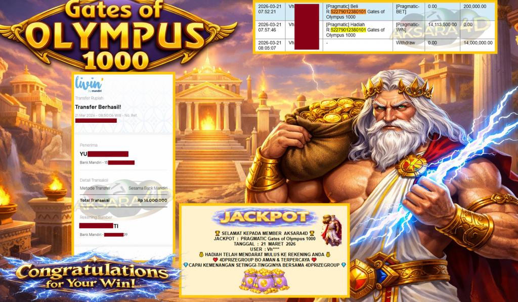 AKSARA4D JACKPOT PRAGMATIC “Gates of Olympus 1000″‎‏‏‎‎ Rp14.000.000,- LUNAS