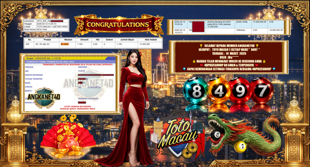 ANGKANET4D JACKPOT PASARAN TOTO MACAU 1 (SETIAP HARI) ” 8497 ” Rp 10.000.000,- LUNAS