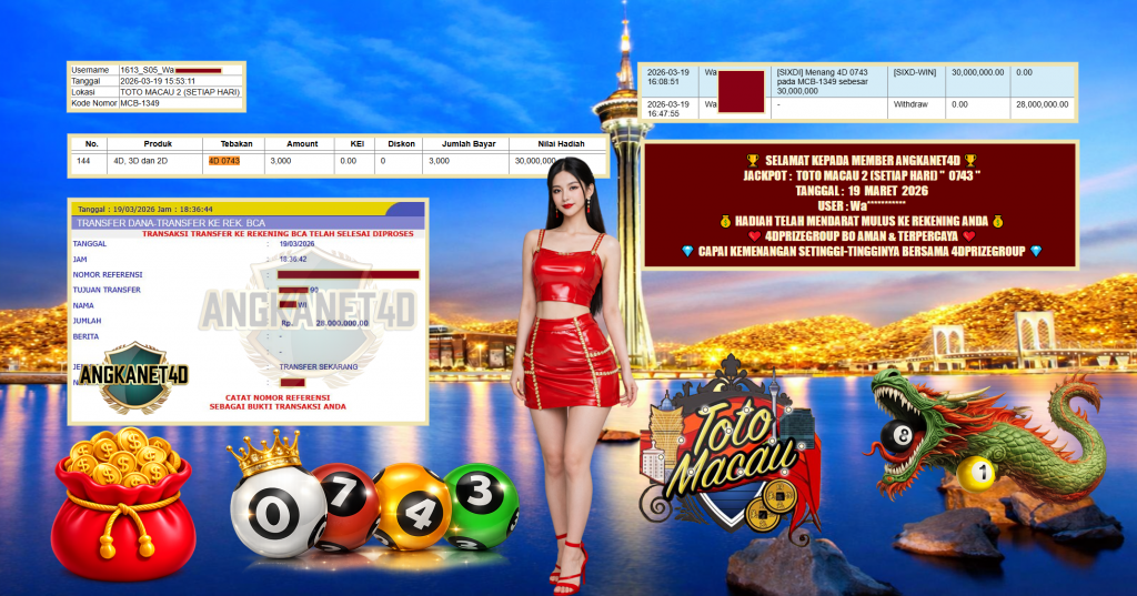 ANGKANET4D JACKPOT PASARAN TOTO MACAU 2 (SETIAP HARI) ” 0743 ” Rp 28.000.000,- LUNAS