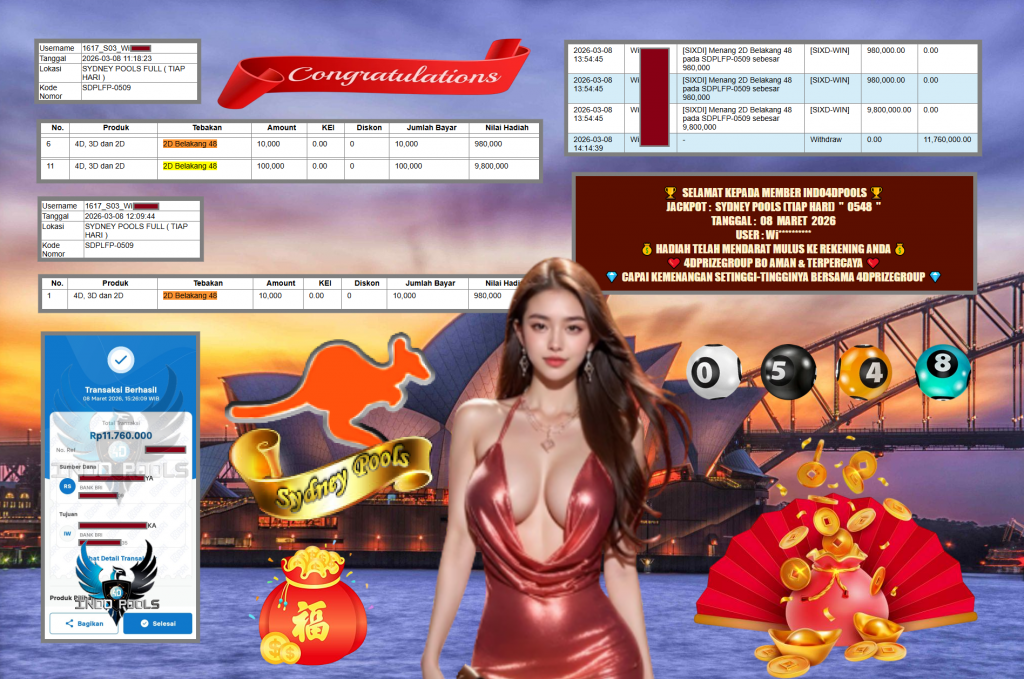 INDO4DPOOLS JACKPOT PASARAN SYDNEY POOLS (TIAP HARI) ” 0548 ” Rp 11.760.000,- LUNAS
