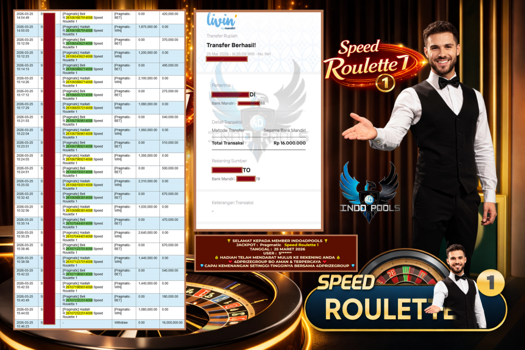 INDO4DPOOLS JACKPOT PRAGMATIC LIVE GAME ” Speed Roulette 1 ” ‎‏‏‎Rp 16.000.000,- LUNAS