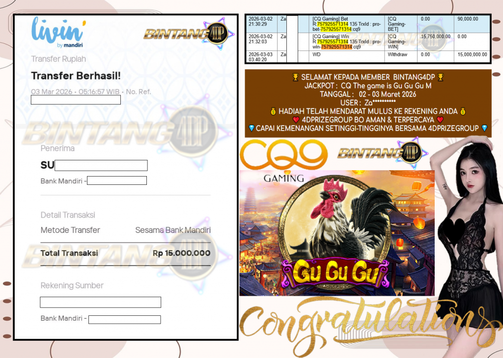 BINTANG4DP JACKPOT CQ Gaming ” The game is Gu Gu Gu M ” Rp 15.000.000,- LUNAS