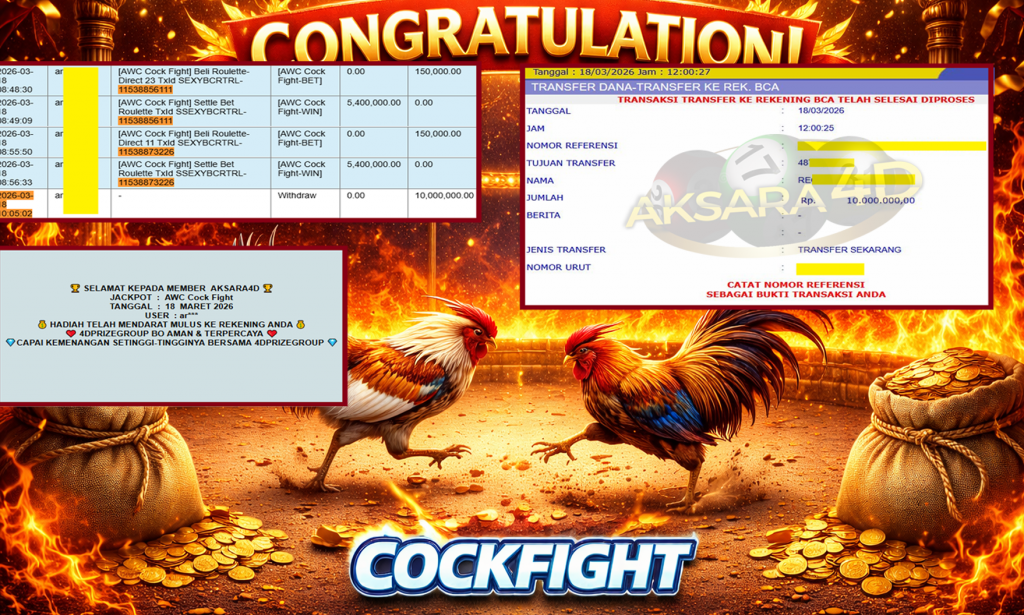 AKSARA4D JACKPOT AWC Cock Fight Rp10.000.000,- LUNAS