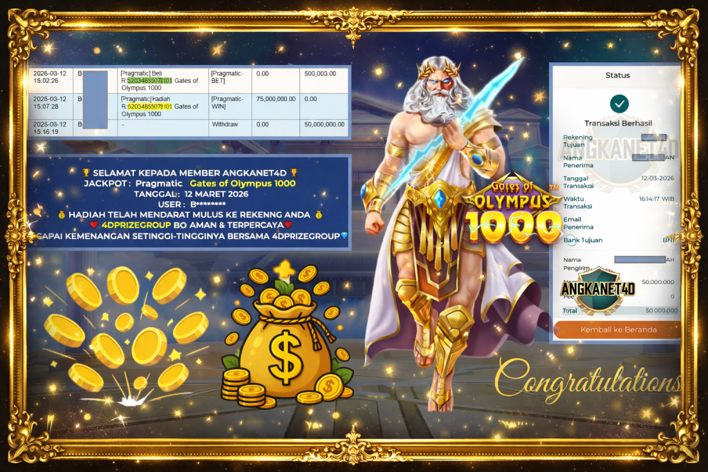ANGKANET4D JACKPOT PRAGMATIC ” Gates of Olympus 1000 ” Rp 50.000.000,- LUNAS