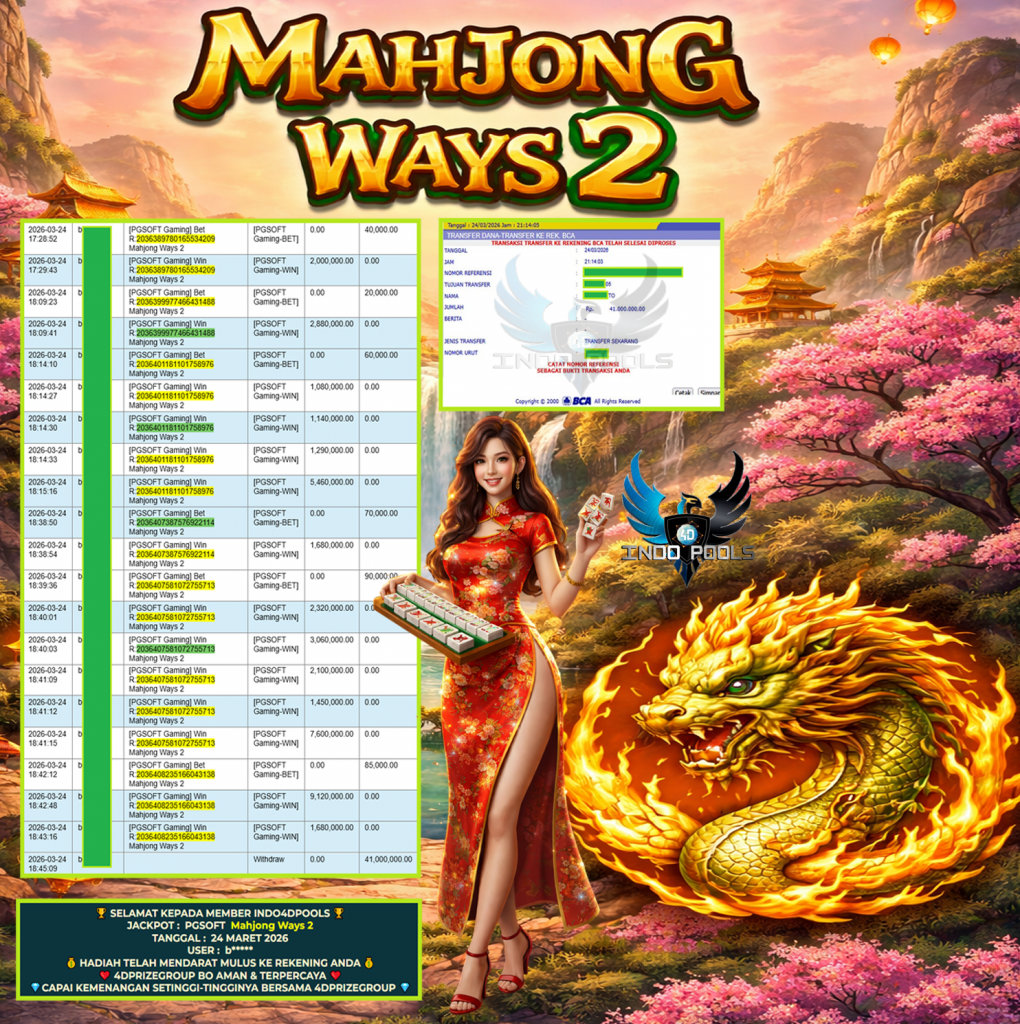 INDO4DPOOLS JACKPOT PGSOFT Gaming ” Mahjong Ways 2 “‎‎‏‏ ‎‎‏‏‎‎‏‏Rp 41.000.000 ,- LUNAS