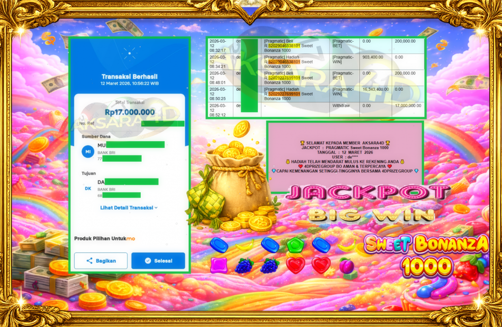 AKSARA4D JACKPOT PRAGMATIC “Sweet Bonanza 1000″‎‏‏‎‎ Rp17.000.000,- LUNAS