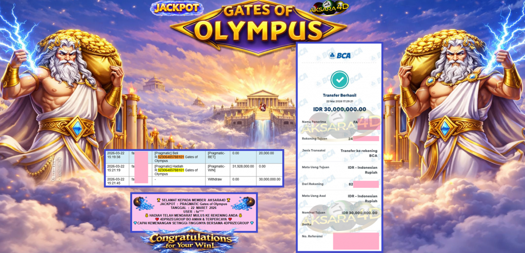 AKSARA4D JACKPOT PRAGMATIC “Gates of Olympus”‎‏‏‎‎ Rp30.000.000,- LUNAS