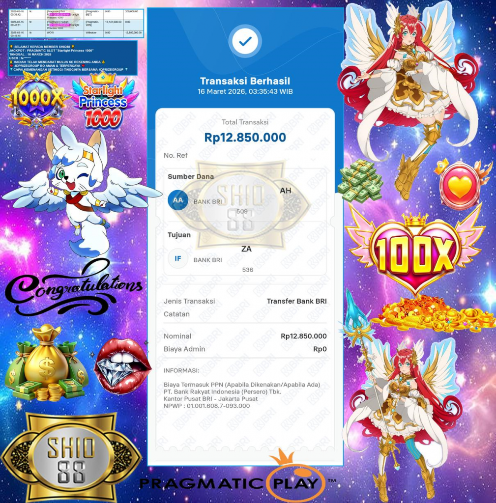 SHIO88 JACKPOT PRAGMATIC SLOT “Starlight Princess 1000” Rp12,850.000,- LUNAS